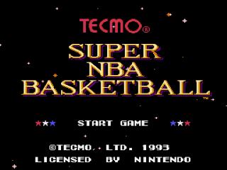 Tecmo Super NBA Basketball title screen for Super Nintendo